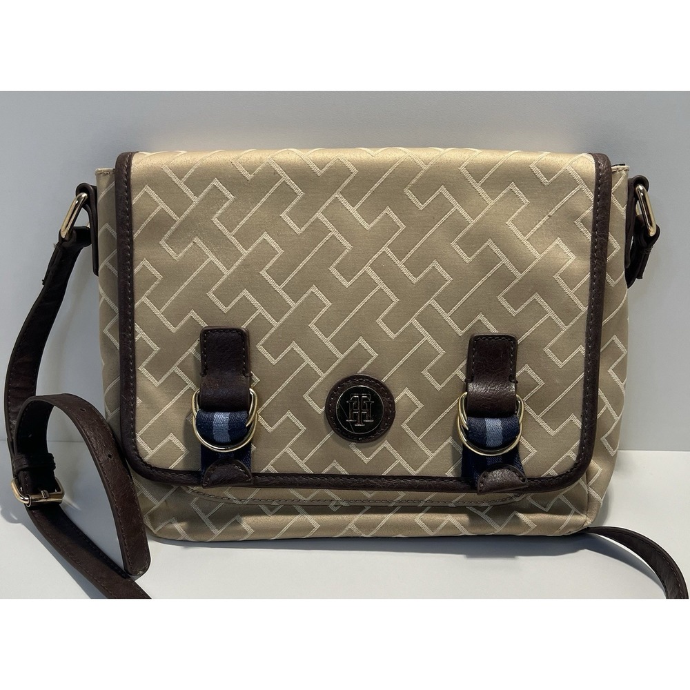 Tommy Hilfiger Jacquard Flap‎ Top Messenger/Crossbody Bag-Tan/Brown Shoulder